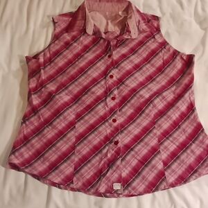 Twenty X LG Sleeveless Button Up Shirt Pink Purple And White Good Condition